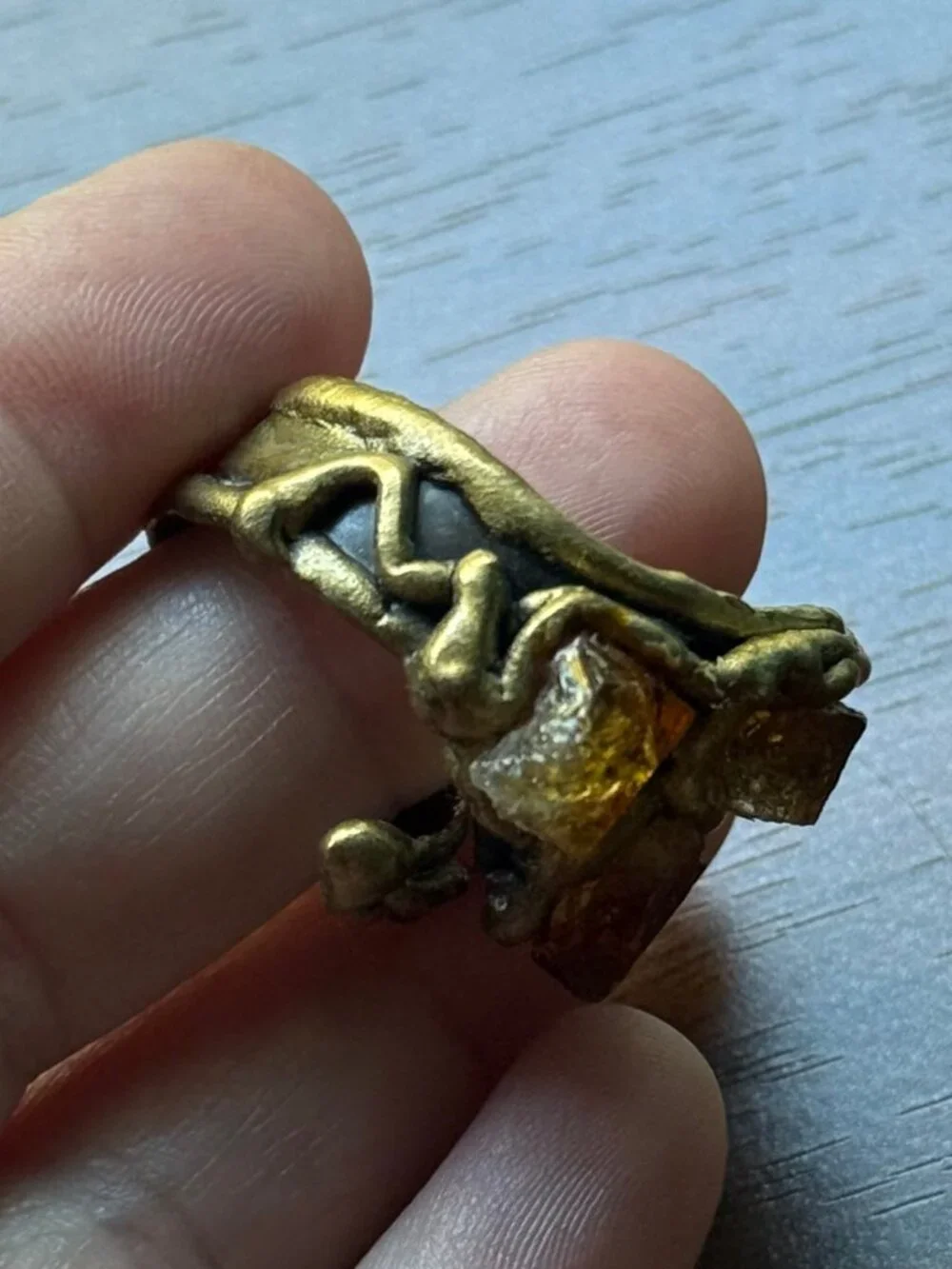 Magical Brutalist Raw Citrine and Brass Artisan Ring - Picture 7 of 7